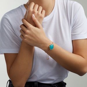 Monica Vinader Siren Nugget Cocktail Friendship Chain Bracelet Rose Gold Green